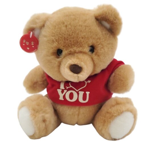Vintage Russ Brown Teddy Bear Stuffed Animal Plush Red I Love You Shirt 9" Plush - Picture 1 of 7